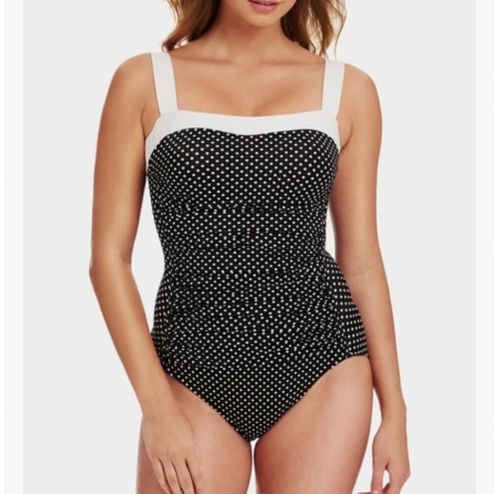 Swim Solutions Plus Size 18 black polka dot 1pc